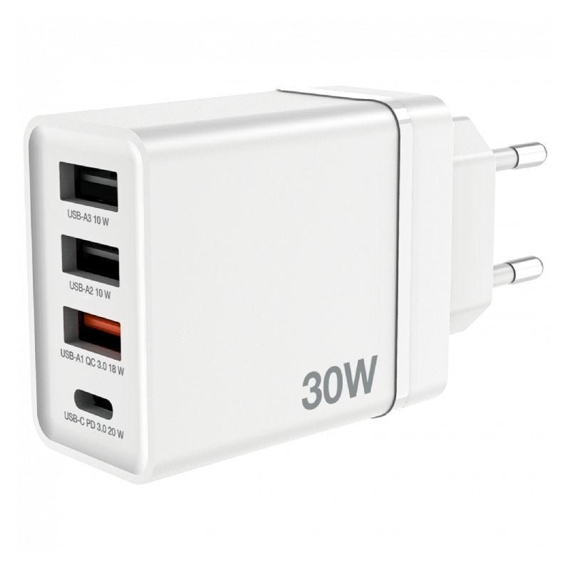 Carregador de Parede GaN Verbatim CHR-30EU2| 1xUSB Tipo-C| 3xUSB| 30W