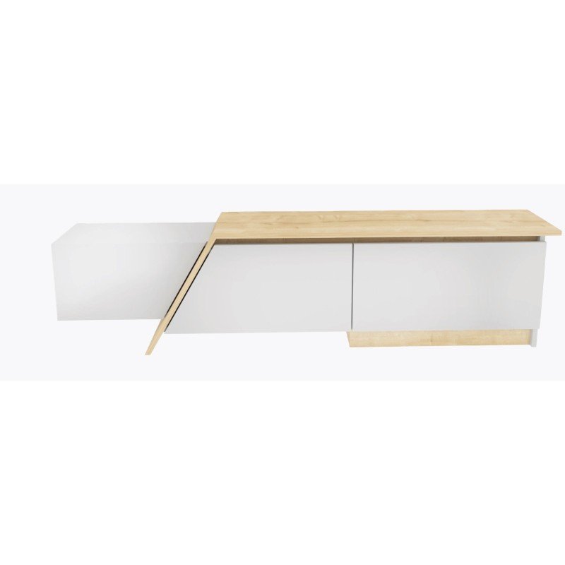 Móvel TV PRUDENCE, bilaminado branco com carvalho, 180 cms