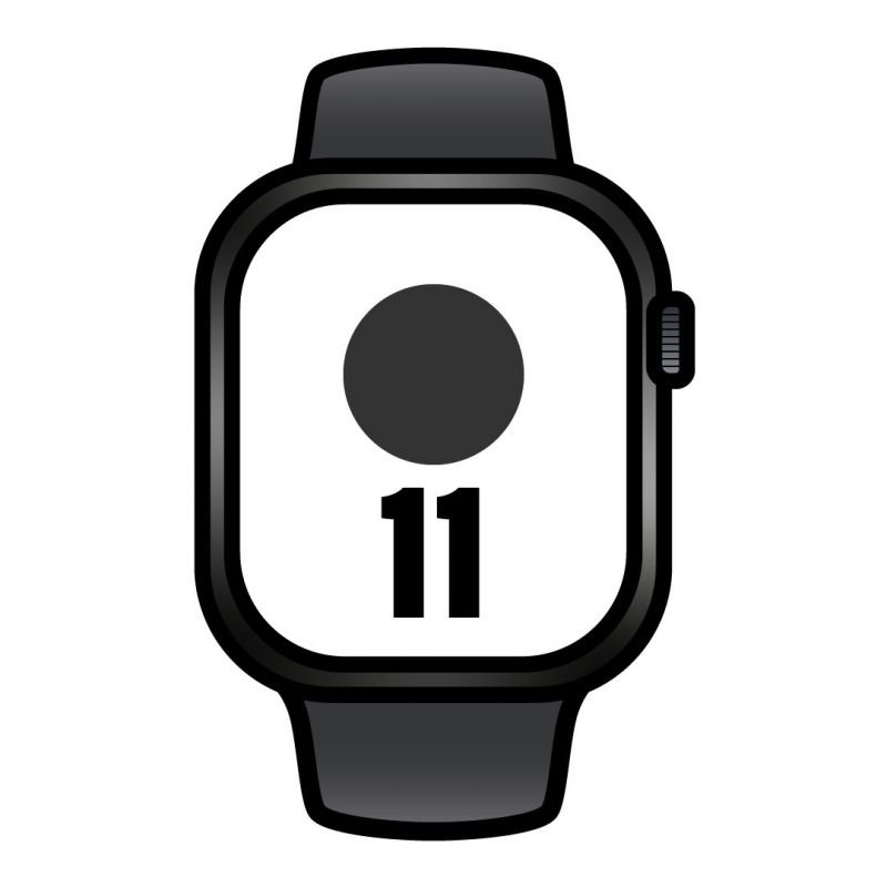 Apple Watch Series 11| GPS| telemóvel| 42mm| jet preto | Correia esportiva preta (S|M)