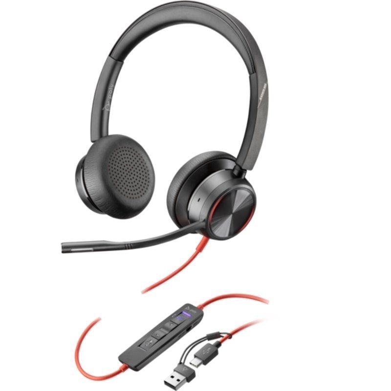 Fone de ouvido Poly Blackwire 8225 para Microsoft Teams + Adaptador USB-C |A| com microfone| USB tipo-c| Preto