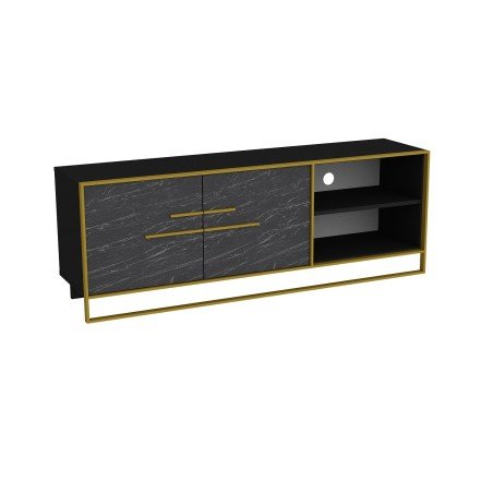 Móvel TV SIENA, bilaminado mármore preto com metal dourado, 160 cms