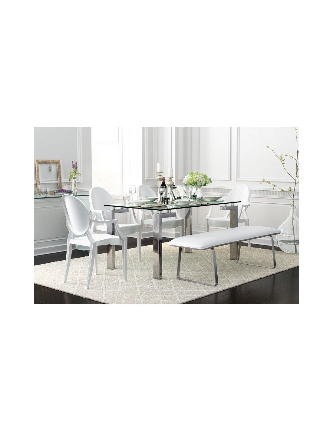 Mesa LAINEY, cromada, vidro, 140 x 80 cms