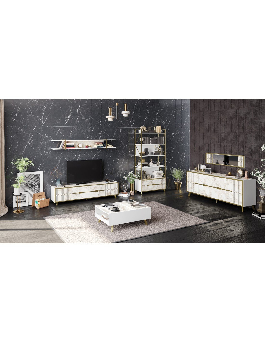 Mesa baixa ELOISE, bilaminado mármore branco 89,5 cms