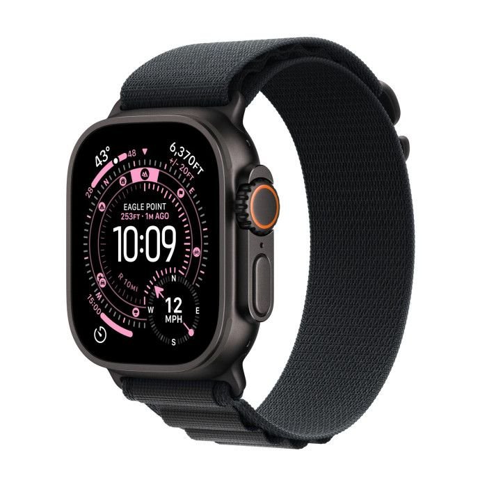 Apple Watch Ultra 3 | GPS| telemóvel| 49mm| Caixa preta de titânio | cinta alpina preta s