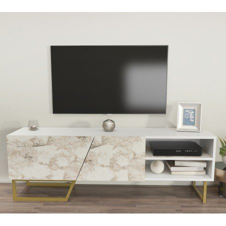 Móvel TV MARCUS, bilaminado mármore branco, 150 cms