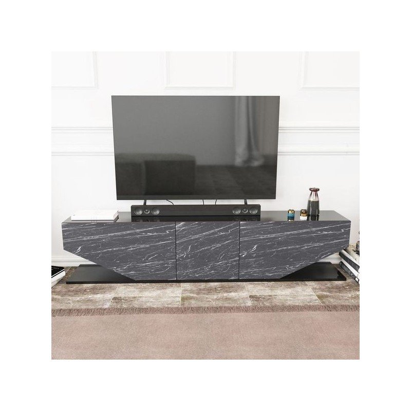 Móvel TV VIOLET, bilaminado mármore preto, 180 cms