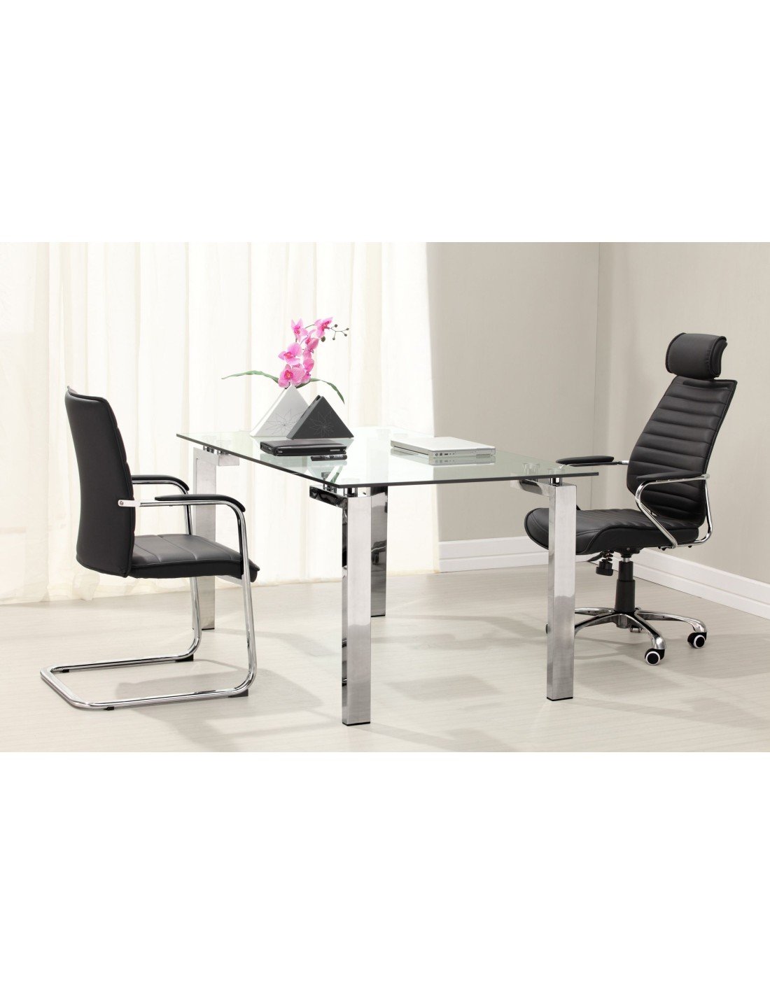 Mesa LAINEY, cromada, vidro, 140 x 80 cms