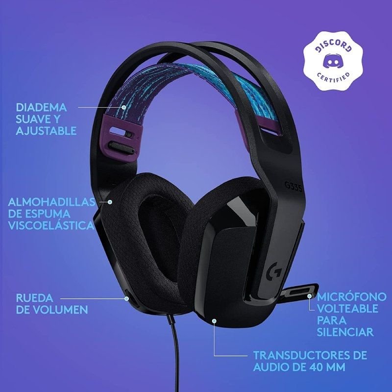 Auriculares Gaming com microfone Logitech G335| Jack 3.5| Pretos