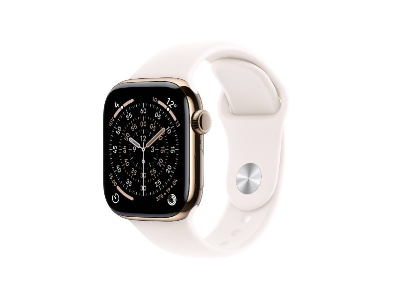 Apple Watch Series 11| GPS| telemóvel| 46mm| titânio dourado | Alça esportiva rosa blush m|l