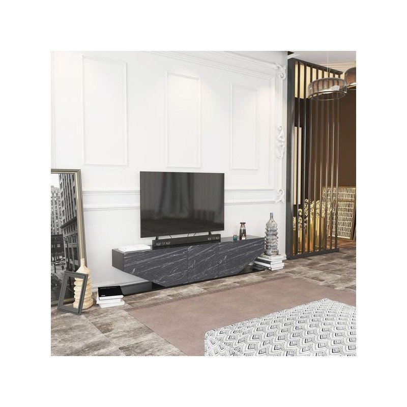 Móvel TV VIOLET, bilaminado mármore preto, 180 cms