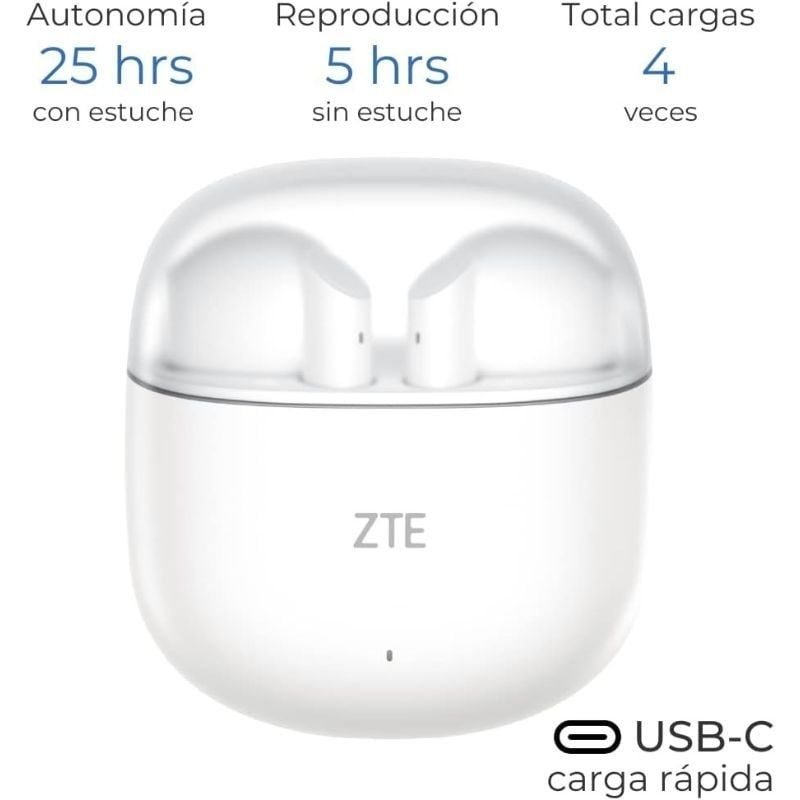 ZTE Buds 2 fone de ouvido Bluetooth com estojo de carregamento| Autonomia 5H| brancos