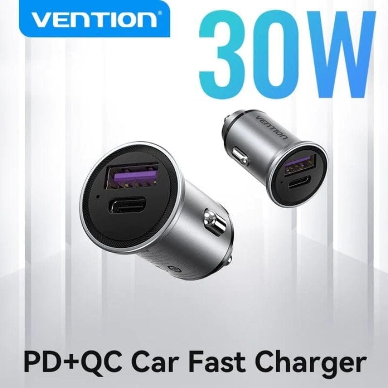 Carregador de carro Vention FFFH0| 1xUSB-Tipo C| 1xUSB| 30W
