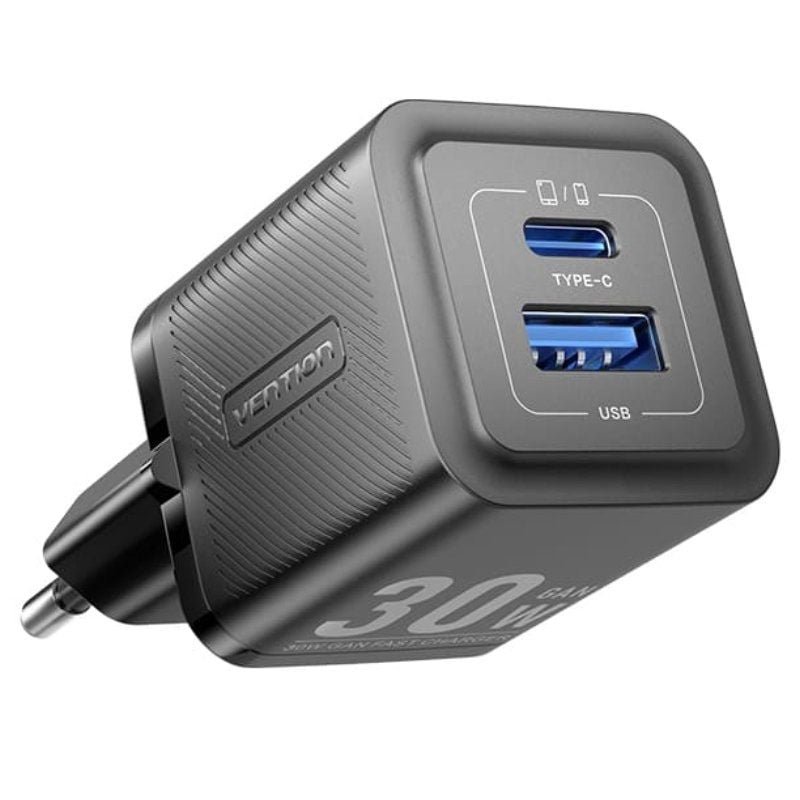 Carregador de Parede GaN Vention FEQB0-EU| 1xUSB Tipo-C| 1xUSB| 30W