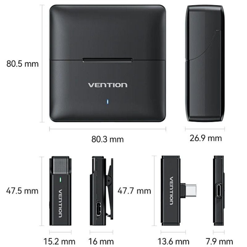 Microfone sem fio com clipe vention NCAB0| USB tipo-c| Inclui receptor| 2 unidades