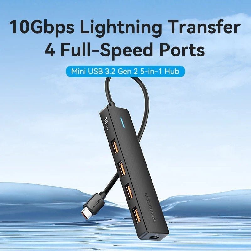 Hub USB Tipo-C 3.2 Venção CKCBB| 4xUSB| 1xUSB Tipo-C PD