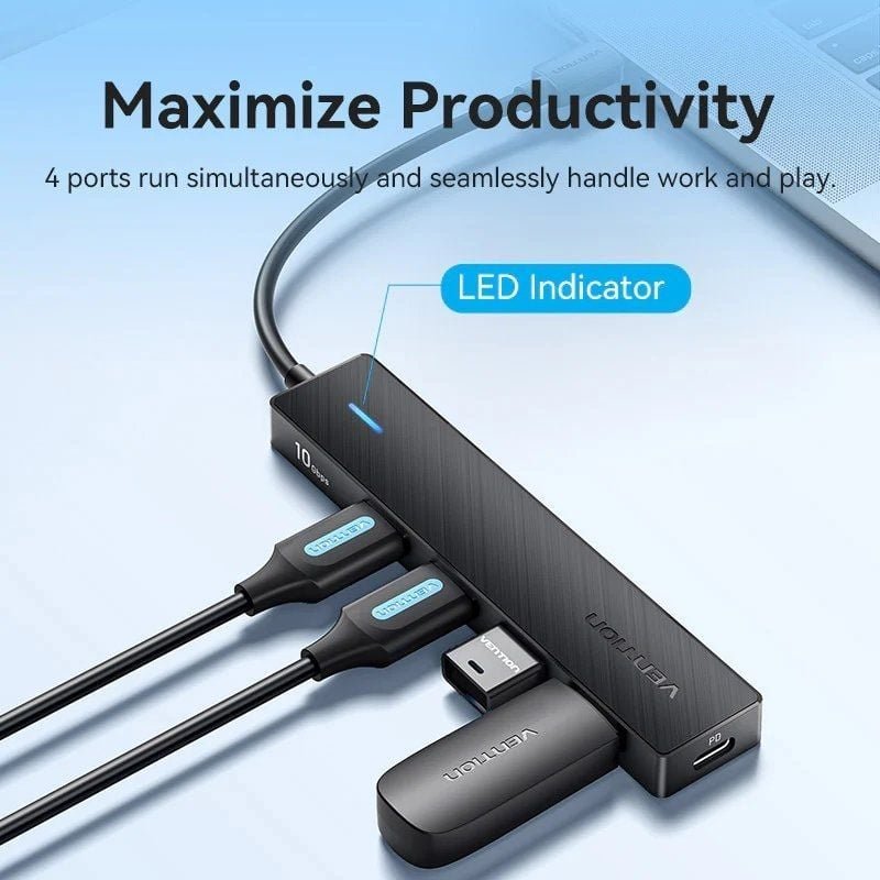 Hub USB Tipo-C 3.2 Venção CKCBB| 4xUSB| 1xUSB Tipo-C PD