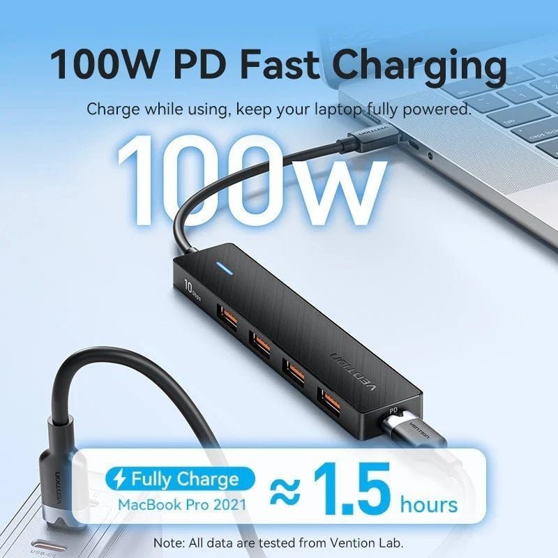Hub USB Tipo-C 3.2 Venção CKCBB| 4xUSB| 1xUSB Tipo-C PD