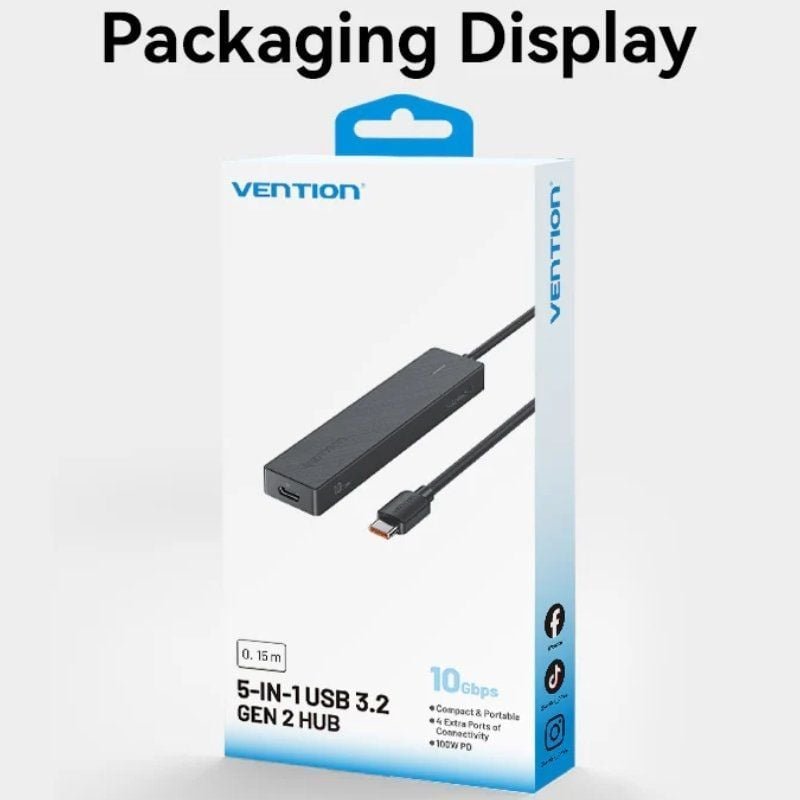 Hub USB Tipo-C 3.2 Venção CKCBB| 4xUSB| 1xUSB Tipo-C PD