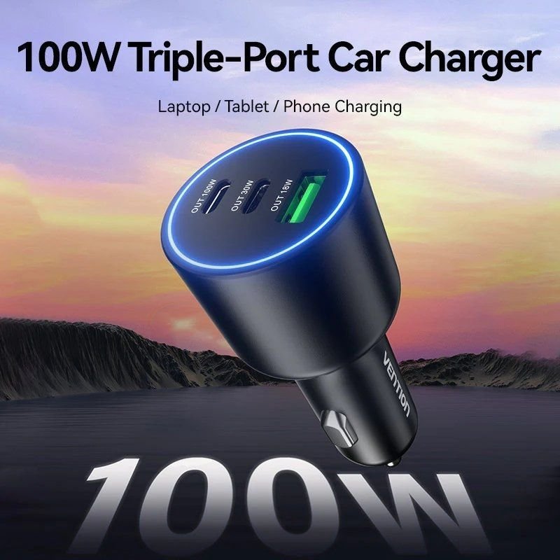 Carregador de carro Vention FFQB0| 2xUSB-Tipo C| 1xUSB| 100W