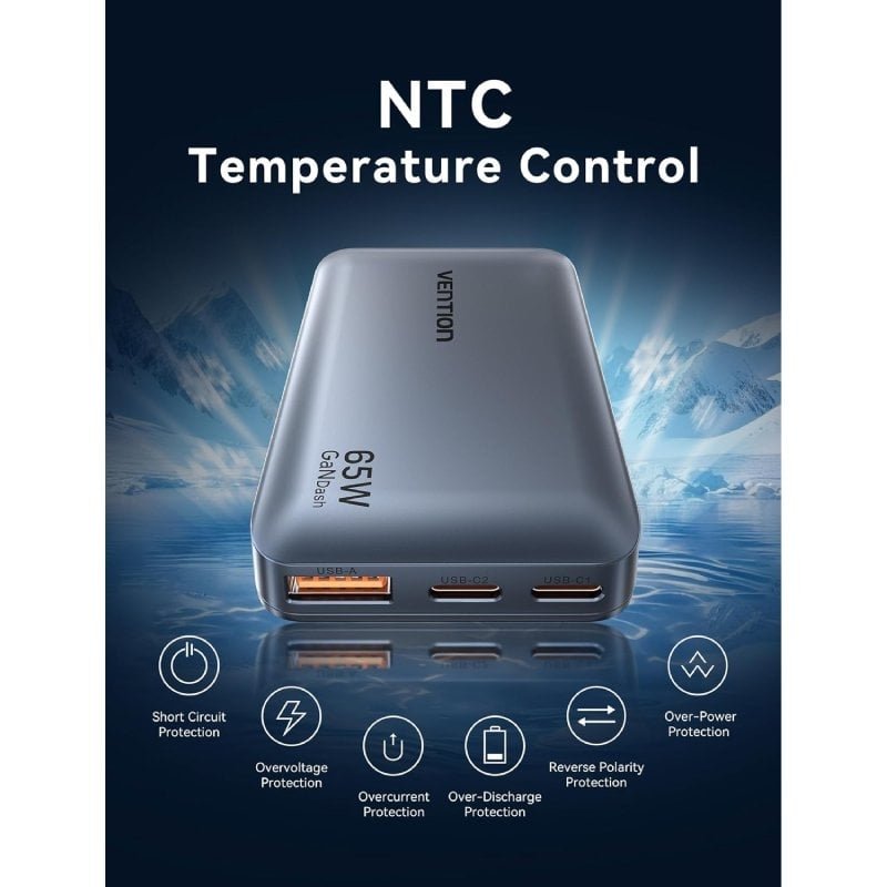 Carregador de Parede Universal GaN para Viagem Vention FCBH0| 2xUSB Tipo-C| 1x USB| 65W