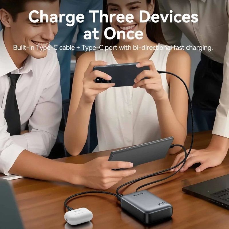 Powerbank 20000mAh Vention FHGH0| 45W| Gris| Inclui Cabo USB Tipo-C