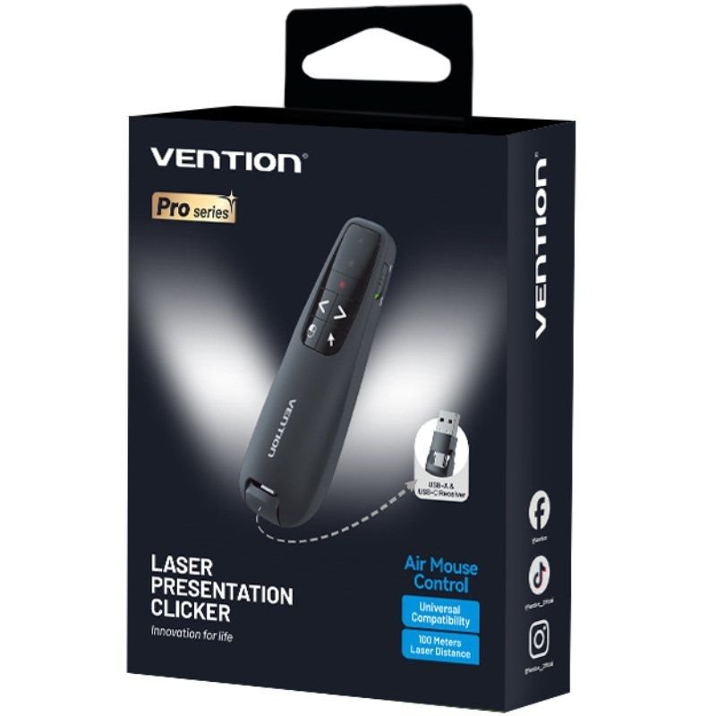Vention KQPB0 Apresentador sem fio| 2,4 GHz| Preto