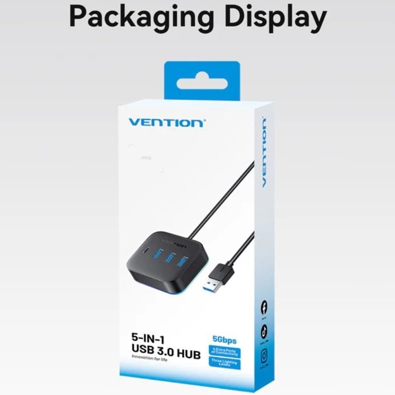 Hub USB 3.0 Vention Chzbd| 3xUSB| 1xUSB Tipo-c| 1xUSB Tipo-C PD