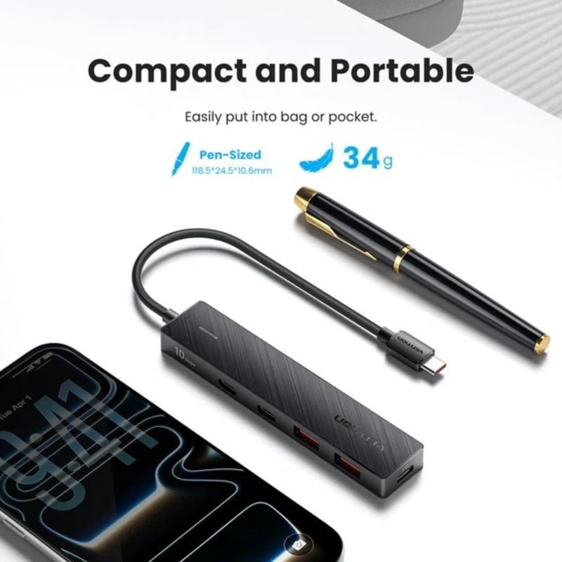 Hub USB Tipo-C 3.2 Vention CKDBB| 2xUSB| 2XUSB Tipo-c| 1xUSB Tipo-C PD