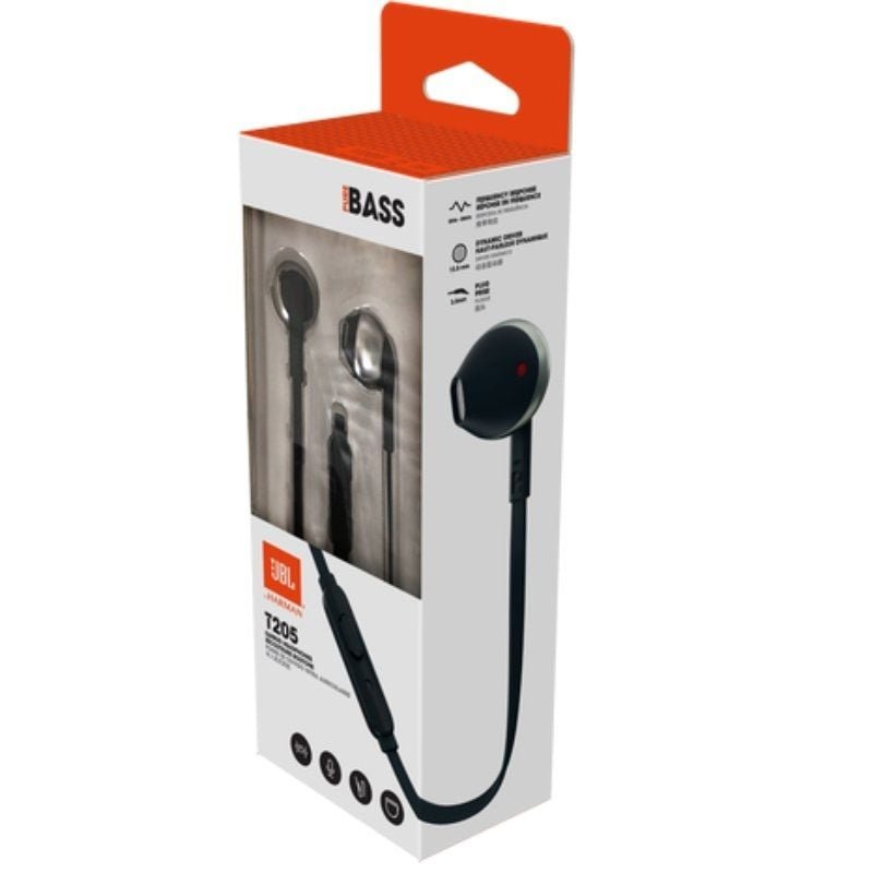 Auscultadores no ouvido JBL Tune 205| com microfone| Jack 3.5| Preto