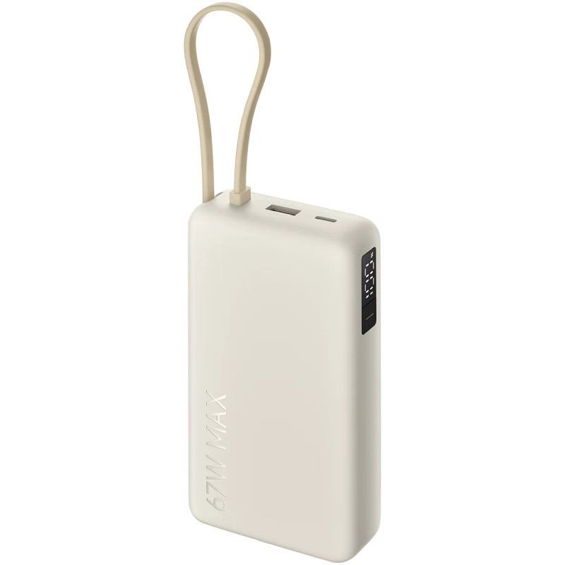 Powerbank 20000mAh Xiaomi 67W Power Bank Integrated Cable| 67W| Beige| Inclui Cabo USB Tipo-C