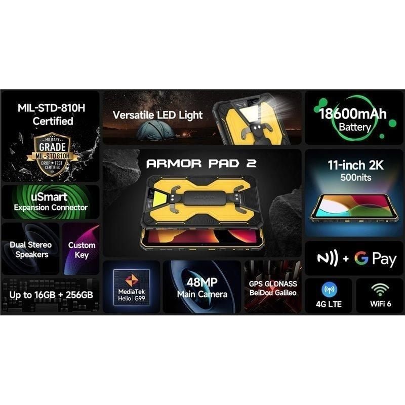 Tablet Rugerizada Ulefone Armor Pad 2 11'| 8GB| 256GB| Octacore| 4G| Preto e Amarelo