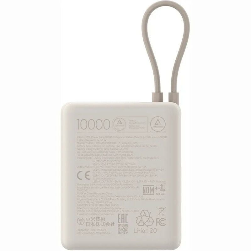 Powerbank 10000mAh Xiaomi 33W Power Bank Integrated Cable| 33W| Beige| Inclui Cabo USB Tipo-C
