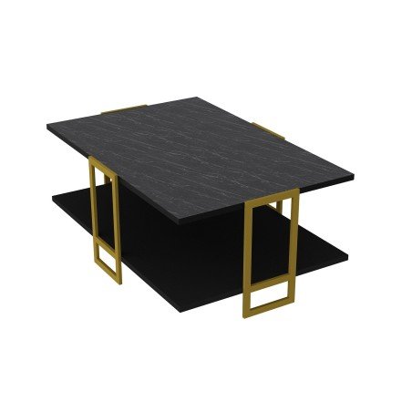 Mesa baixa SIENA, bilaminado mármore preto e metal dourado 91,5 cms