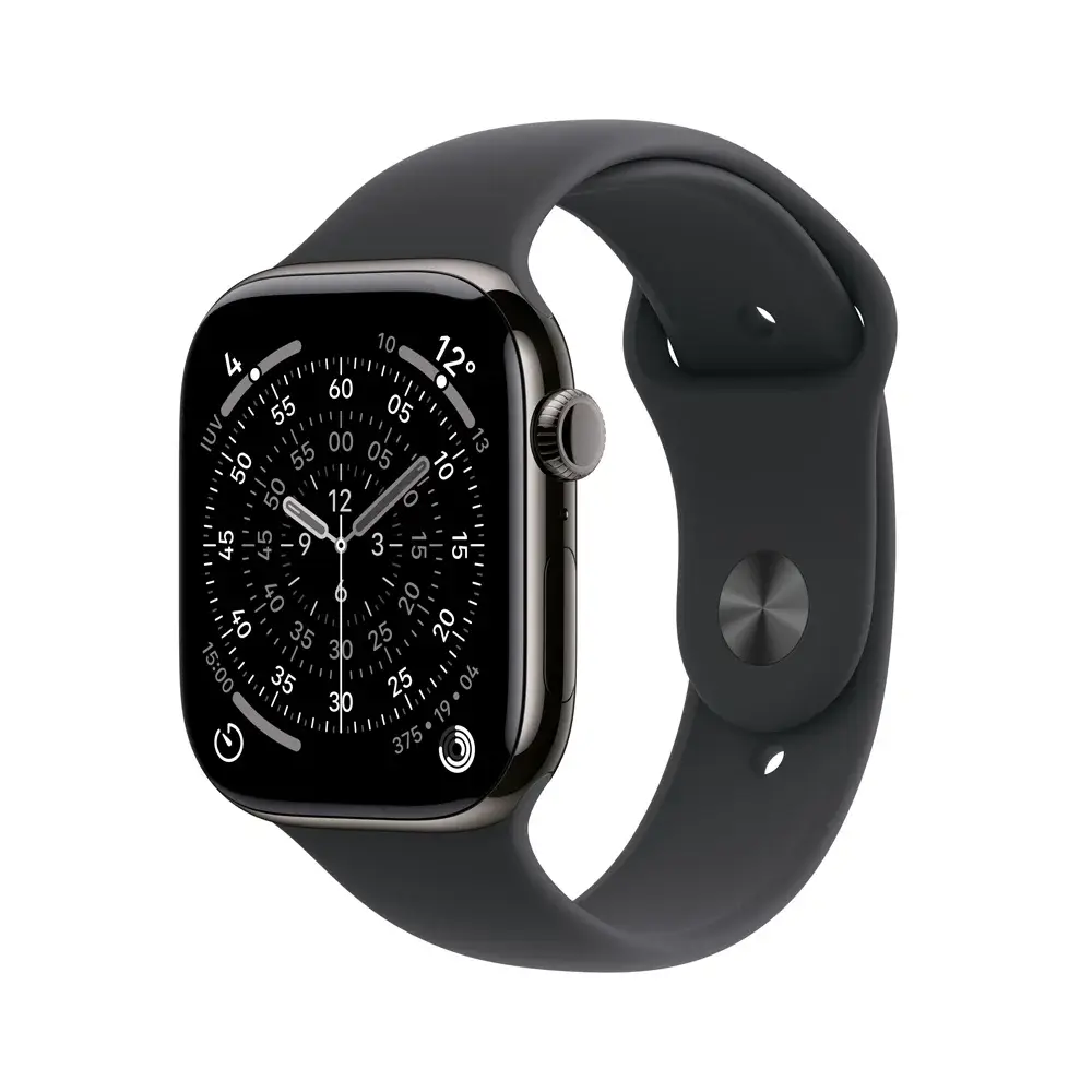 Apple Watch Series 11| GPS| telemóvel| 42mm| Titânio natural | cinta esportiva preta (M|L)