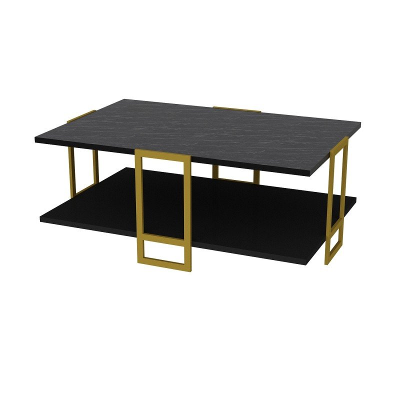 Mesa baixa SIENA, bilaminado mármore preto e metal dourado 91,5 cms