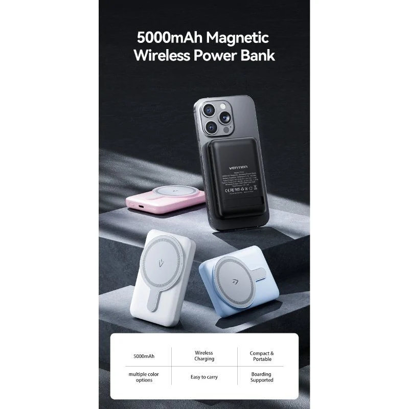 Powerbank 5000mAh Vention FHSB0| 20W| Wireless| Preta
