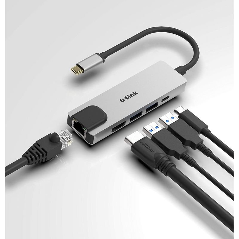 Docking USB Tipo-C D-Link DUB-M520| 2xUSB| 1xUSB Tipo-C| 1xHDMI 4K| 1xRJ45| 1xThunderbolt| Cinza