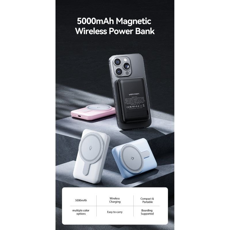Powerbank 5000mAh Vention FHSB0| 20W| Wireless| branca
