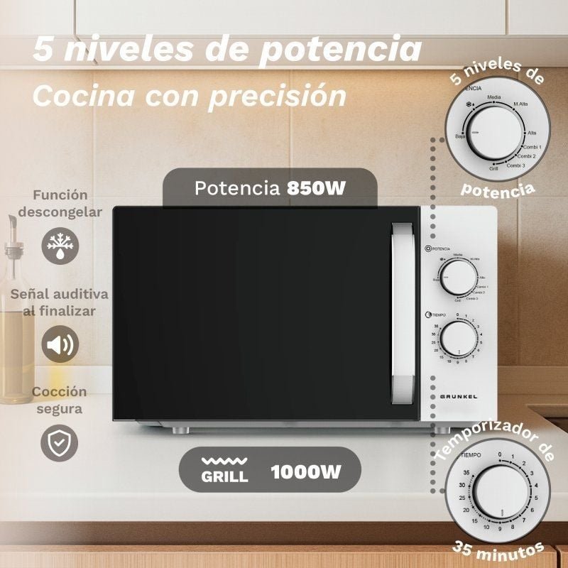 Microondas Grunkel MWG-25GRILL | 850W| Capacidade 25L| Função Grelhador | Branco