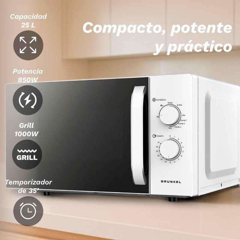 Microondas Grunkel MWG-25GRILL | 850W| Capacidade 25L| Função Grelhador | Branco