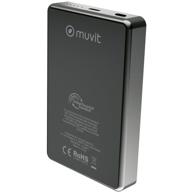 Powerbank 10000mAh Muvit para mudança MCCHP0010| 20W| Sem fio | Preto| Inclui cabo USB tipo C