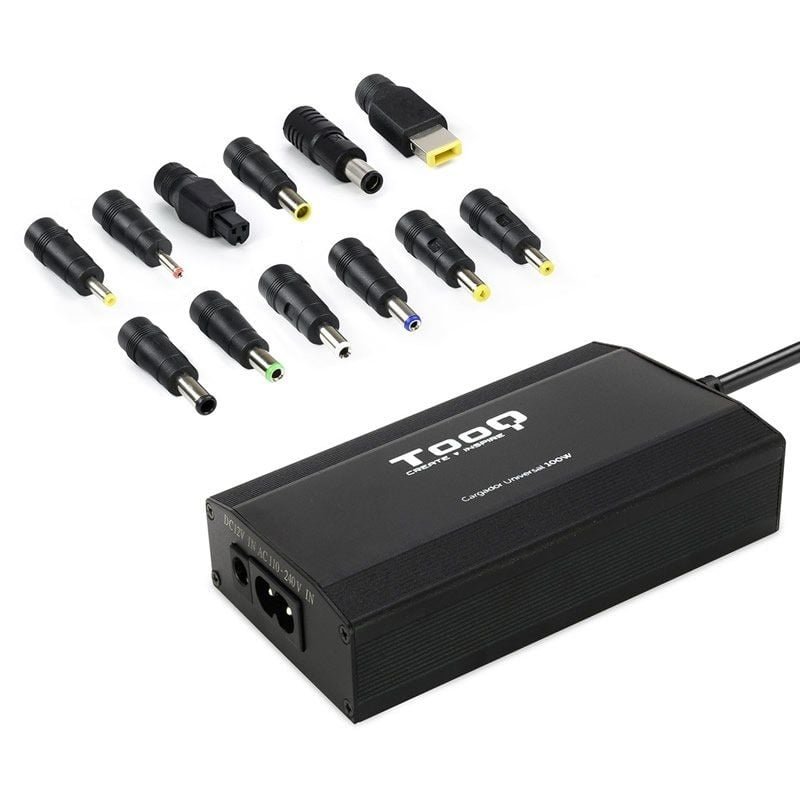 TooQ TQLC-100BS01M carregador de portátil| 1xUSB| 100W| Manual| 12 conectores| Tensão 12-24V