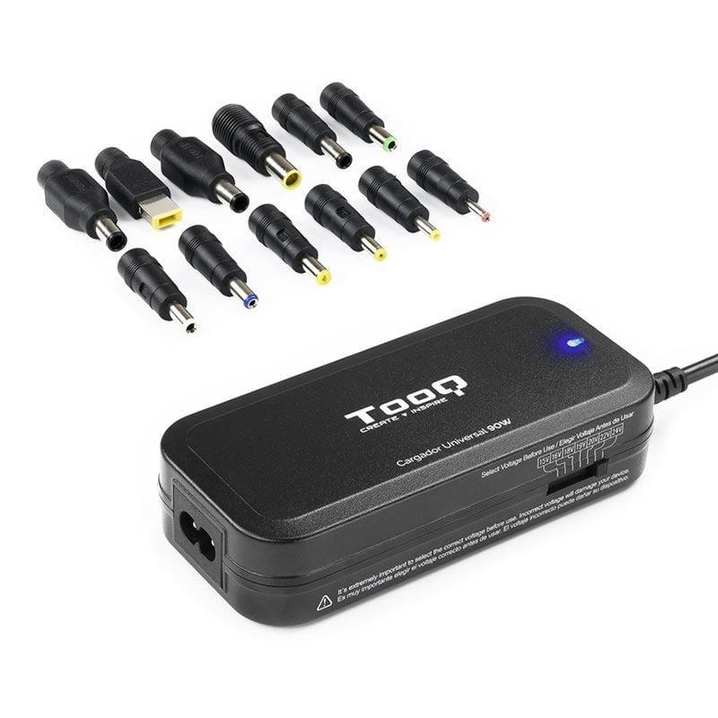 TooQ TQLC-90BS02M carregador de portátil| 1xUSB| 90W| Manual| 12 conectores| Tensão 15-24V