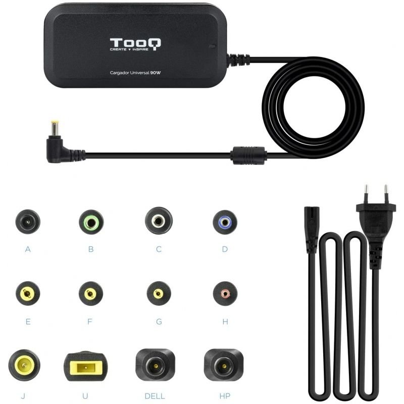 TooQ TQLC-90BS02M carregador de portátil| 1xUSB| 90W| Manual| 12 conectores| Tensão 15-24V