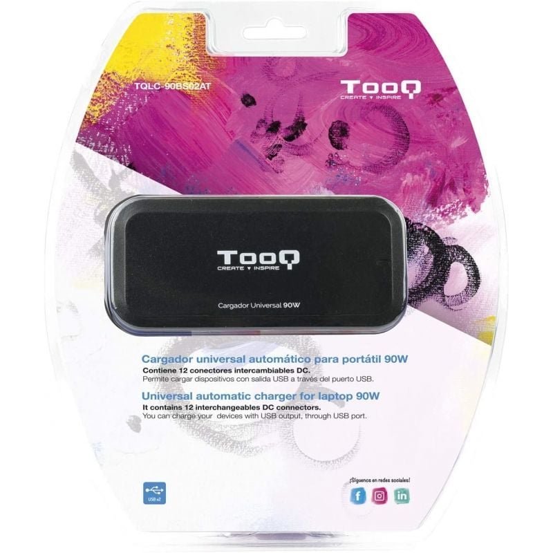 TooQ TQLC-90BS02AT Carregador de portátil| 90W| 2xUSB| Automático| 12 conectores| Tensão 12-20V