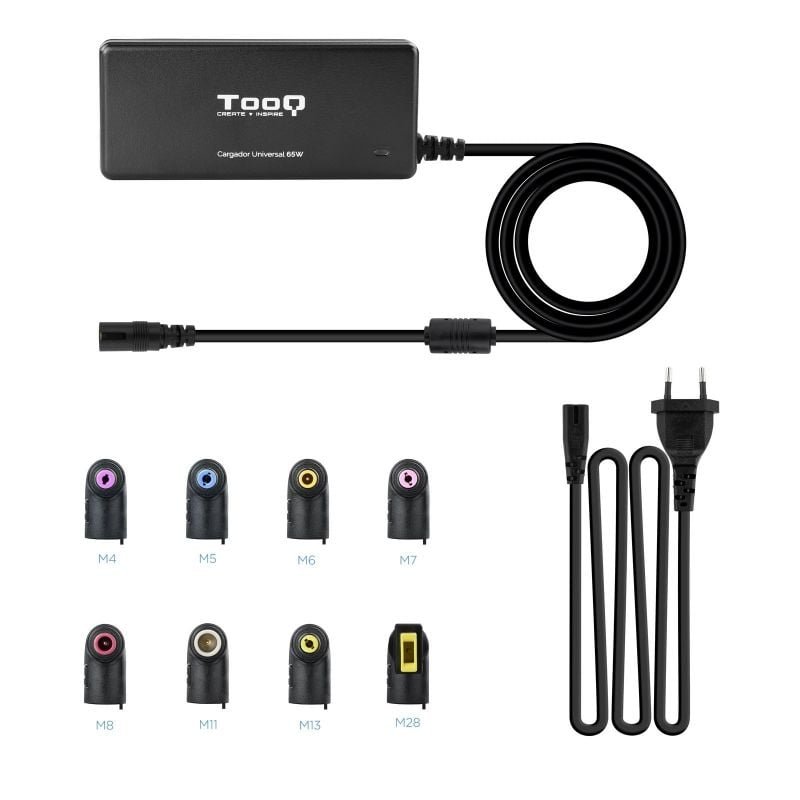 TooQ TQLC-65BS02AT Carregador de portátil | 65W| 1xUSB| Automático| 8 conectores| Tensão 18,5-20V| 1 USB