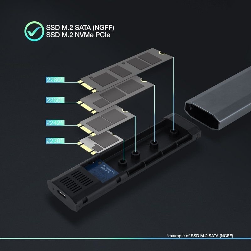 Caixa externa para SSD M.2 NVMe TooQ TQE-2223G| USB 3.2| sem parafusos