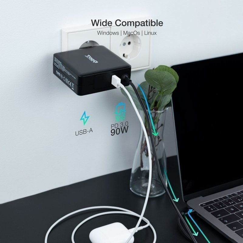 TooQ TQLC-USBC90PD USB Tipo-C carregador de portátil | 1xUSB| 90W| Automático| Tensão 5-20V