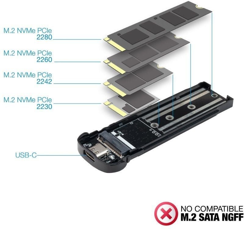 Caixa externa para SSD M.2 NVMe TooQ TQE-2201BL| USB 3.1 Gen1| sem parafusos
