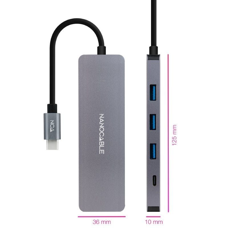 Hub USB Tipo-C Nanofio 10.16.4409| 3xUSB| 1xUSB Tipo-c| Cinzento